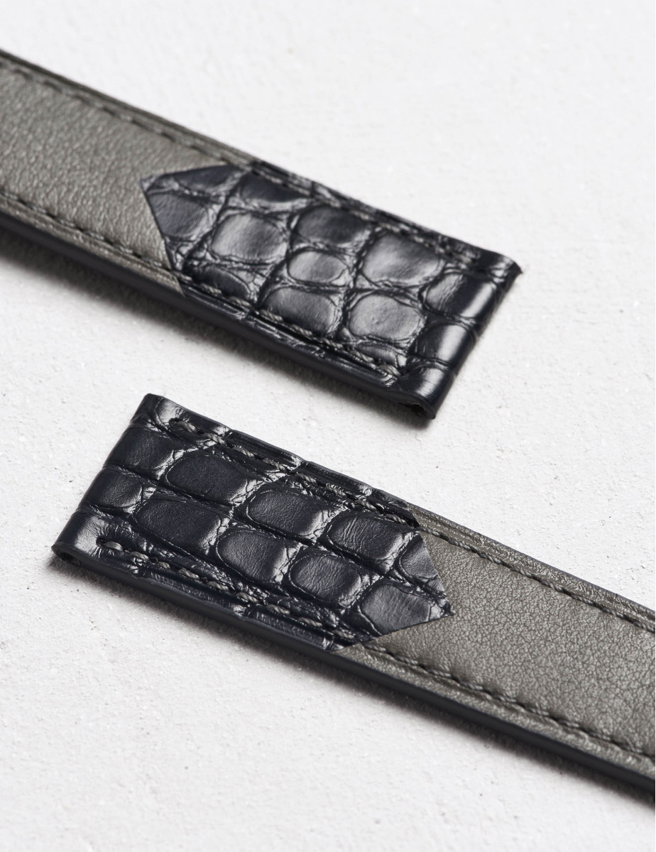 Bracelet De Montre ZRC En Cuir Veau Grain Alligator - Noir, 24 Mm - Neuf Avec étiquettes