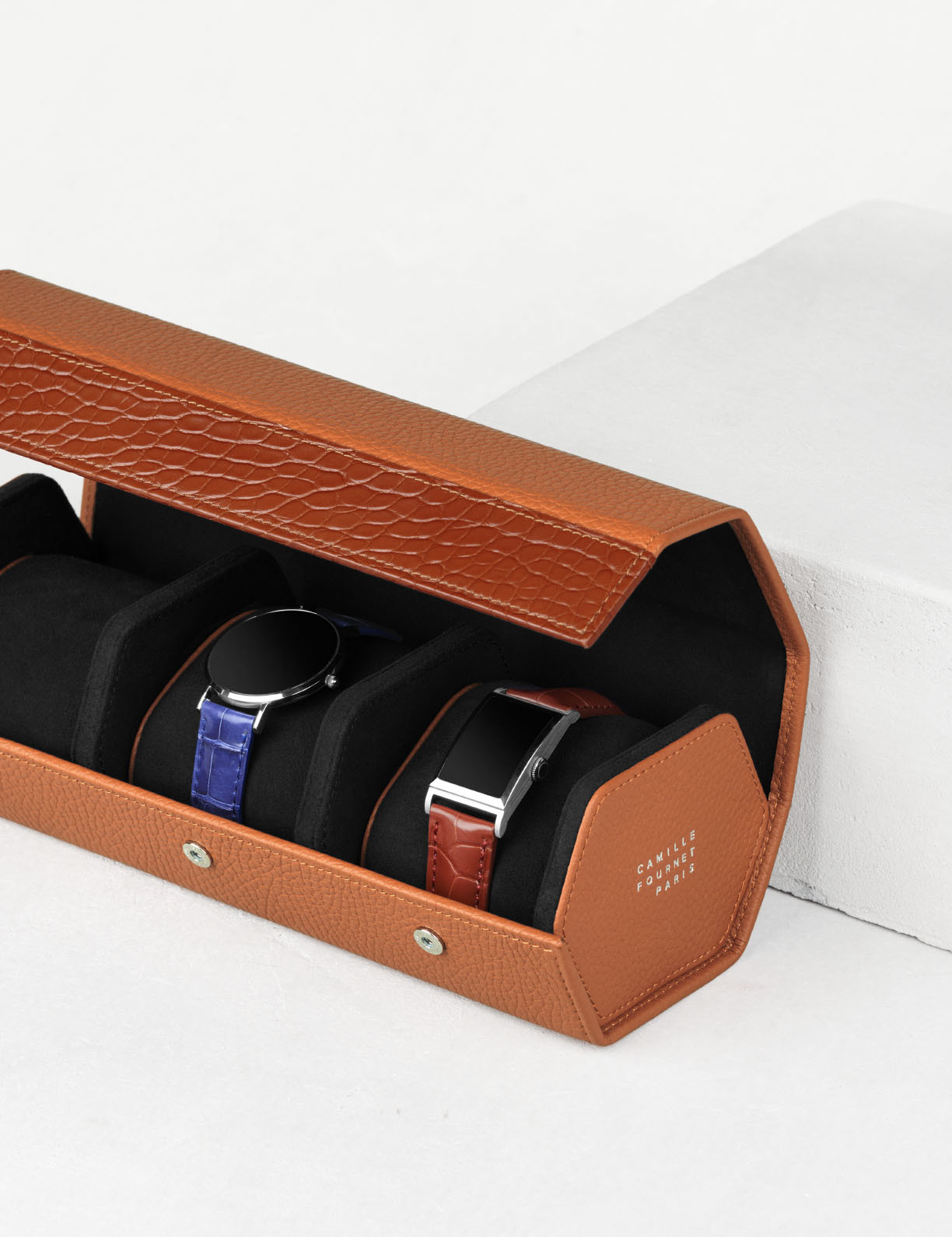 Camille Fournet ケース ネイビー Large bull calf and alligator leather watches case | Camille Fournet