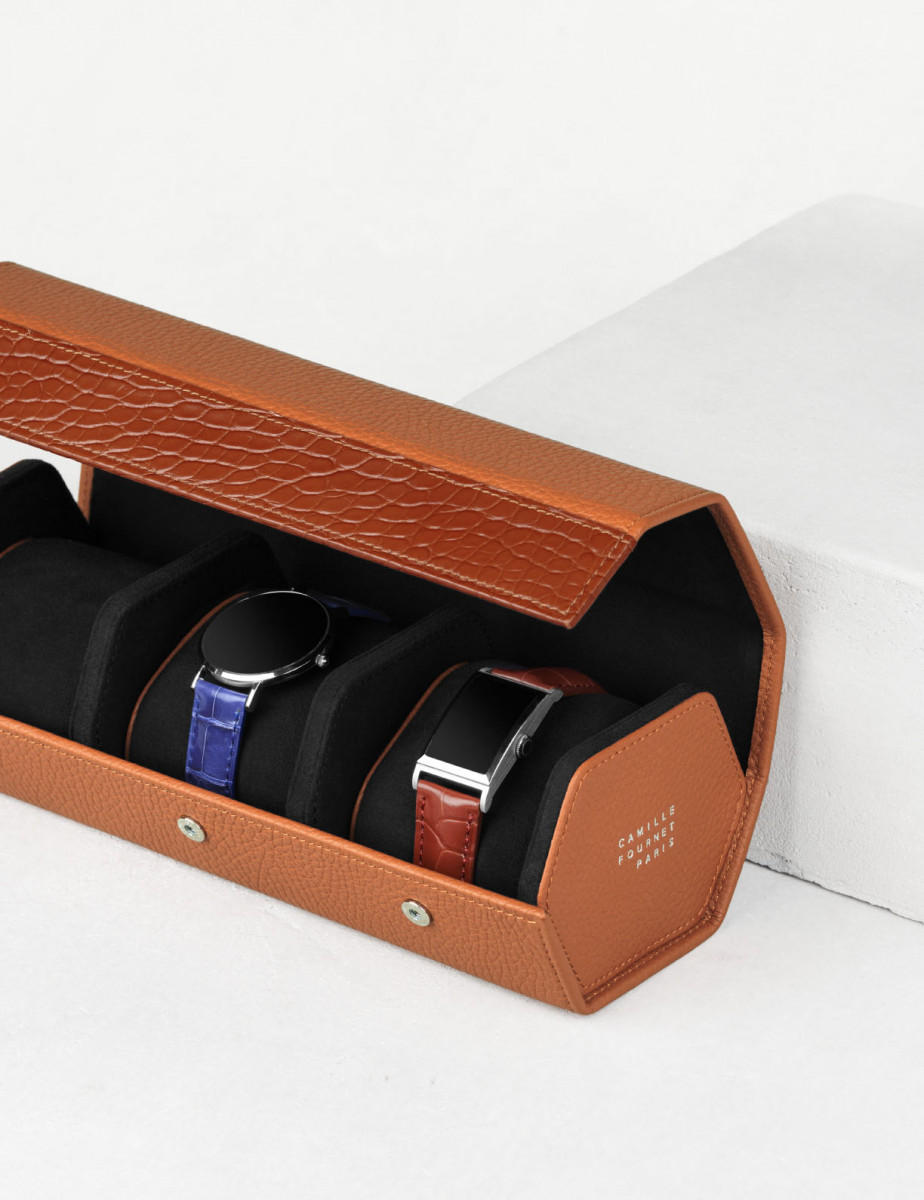 Large bull calf and alligator leather watches case | Camille Fournet