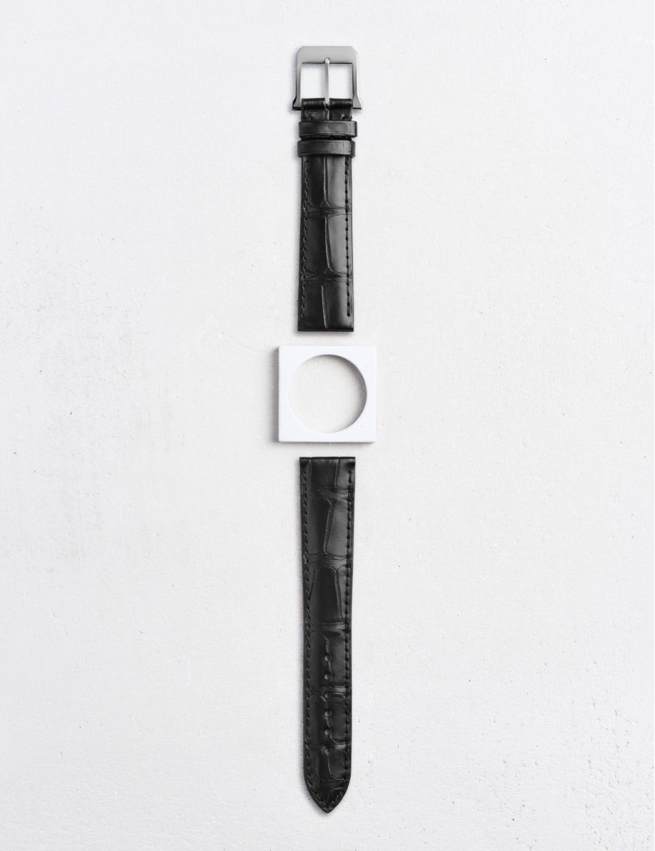Matte alligator leather watch strap with square scales | Camille