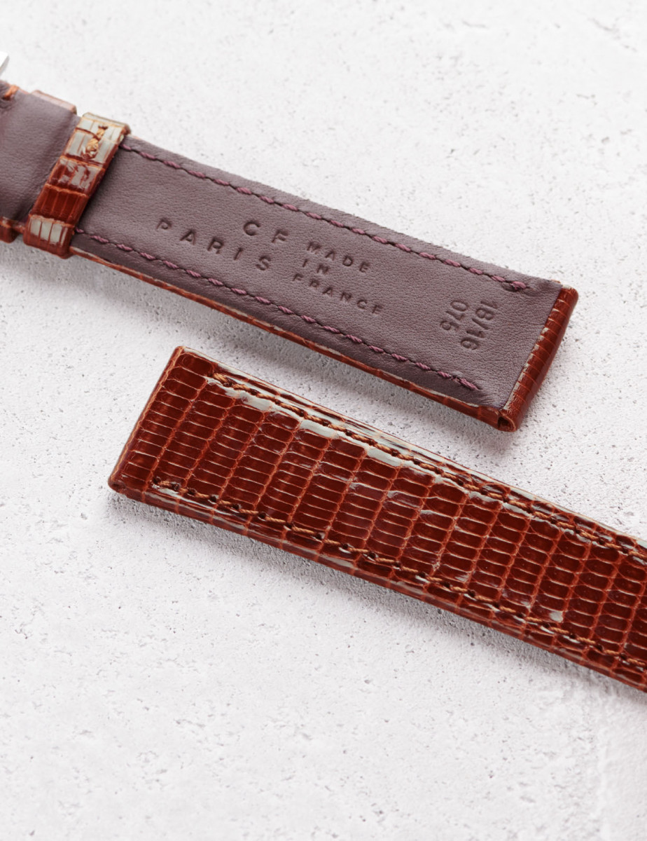 Leather watchstrap in shiny lizard | Camille Fournet