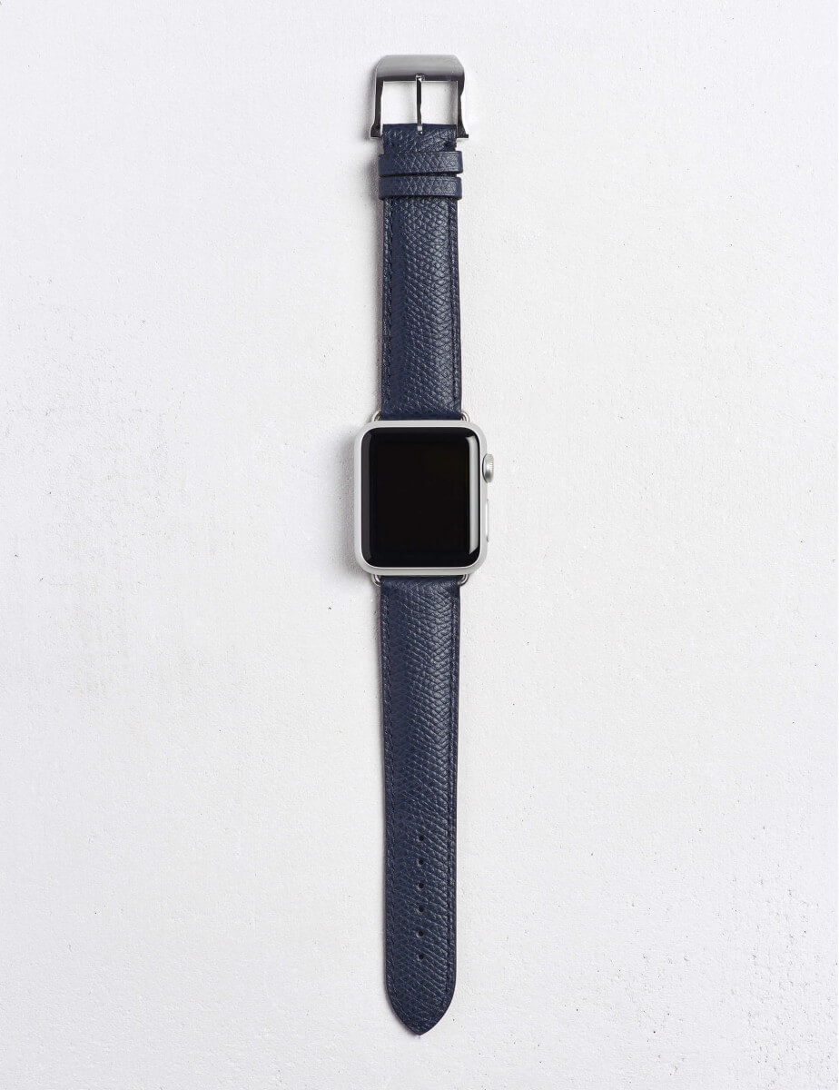 Apple Watch® Leather watch strap in blue grained calfskin Camille