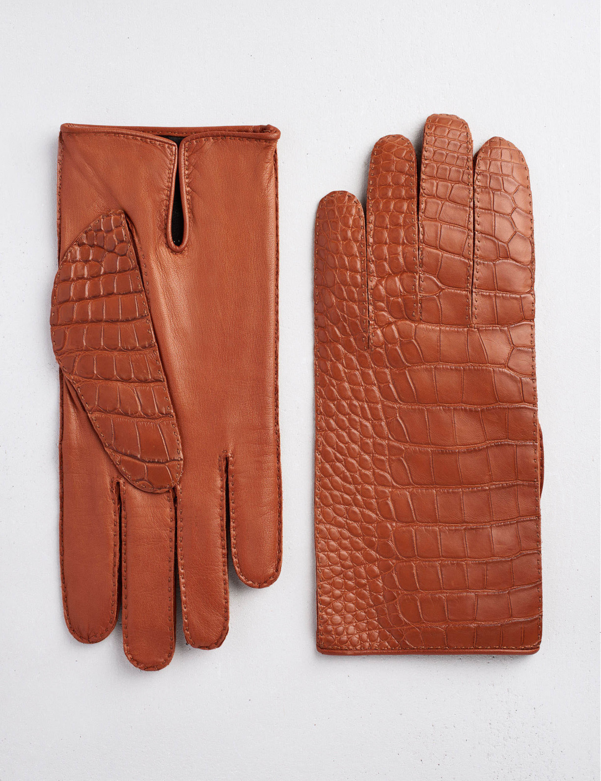 Gants en cuir pour homme avec coutures blanches et bouton dorsale